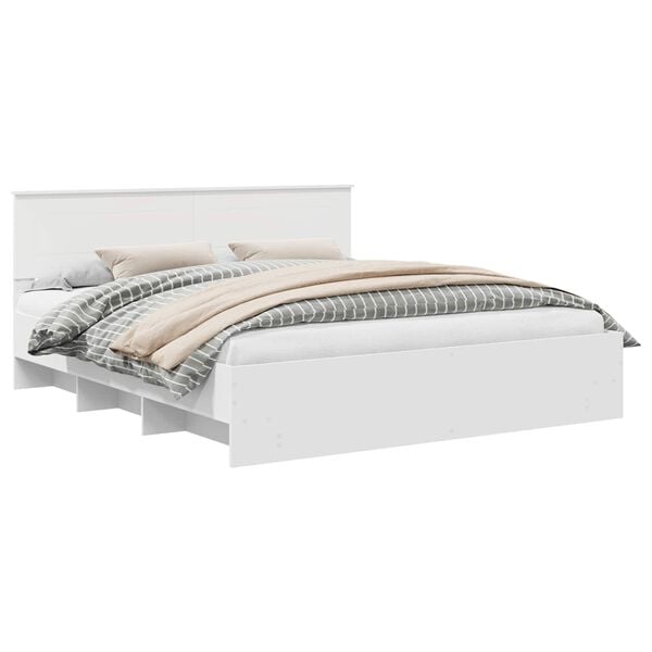 vidaXL Voodi raam peaga Valge 200 x 200 cm Tehispuit