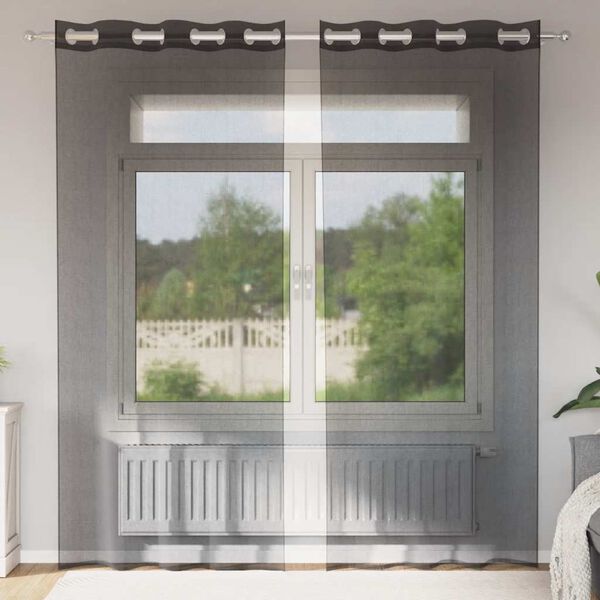 vidaXL Voile kardinad rõngastega 2 tk must 140x245 cm