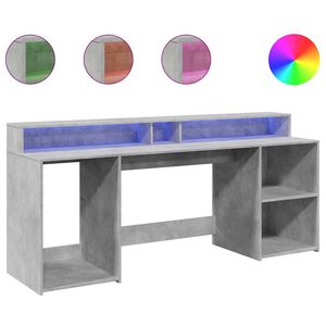 vidaXL kirjutuslaud LED-tuledega, betoonhall, 200x55x91 cm, tehispuit