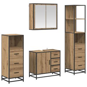 vidaXL Vannitoa m&ouml;&ouml;bleset sahtliga riiuliga 4 pcs K&auml;sit&ouml;&ouml;puu Tehispuit
