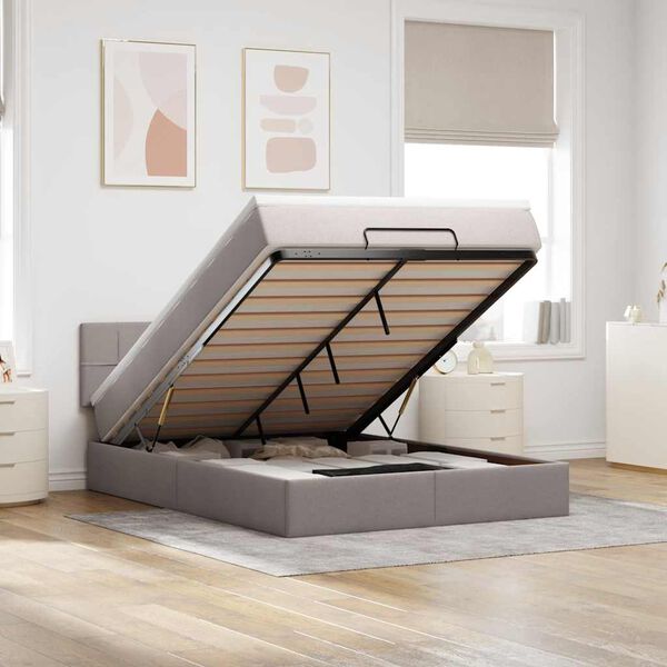 vidaXL ottomani voodi madratsiga&LED, pruunikashall, 140x200cm, kangas