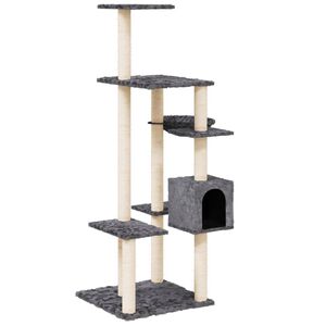 vidaXL kassimaja sisalk&ouml;itega kraapimispuuga, tumehall, 142 cm
