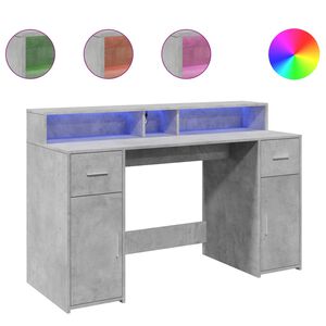 vidaXL kirjutuslaud LED-tuledega, betoonhall, 140x55x91 cm, tehispuit