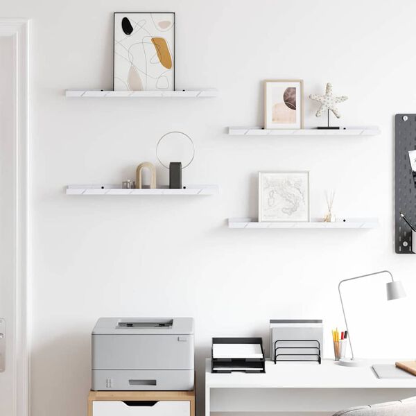 vidaXL Seinariiul riiuliga 4 pcs Valge Marmor 60 x 9 x 3 cm Tehispuit