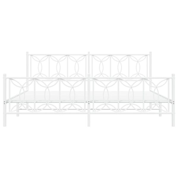 vidaXL metallist voodiraam peatsi ja jalutsiga, valge, 200 x 200 cm