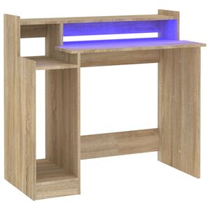 vidaXL kirjutuslaud LED-tuledega, Sonoma tamm, 97x45x90 cm, tehispuit