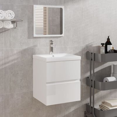 vidaXL vannitoakapp valamu ja peegliga, kõrgläikega valge
