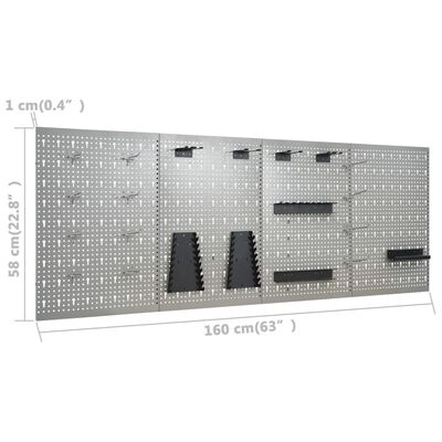 vidaXL seinale paigaldatav pulkadega paneel, 4 tk, 40 x 58 cm, teras