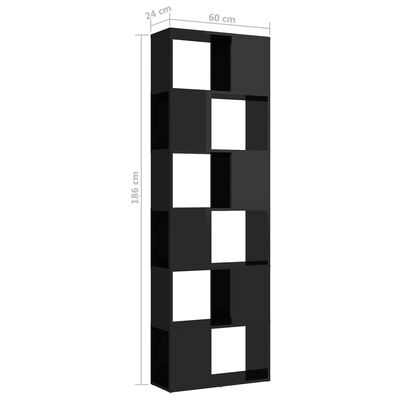 vidaXL raamaturiiul/ruumijagaja, kõrgläikega must, 60 x 24 x 186 cm