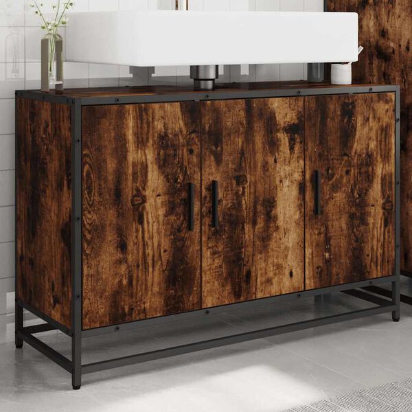 vidaXL vannitoa valamukapp suitsutamm 90x33x60 cm ehituspuit