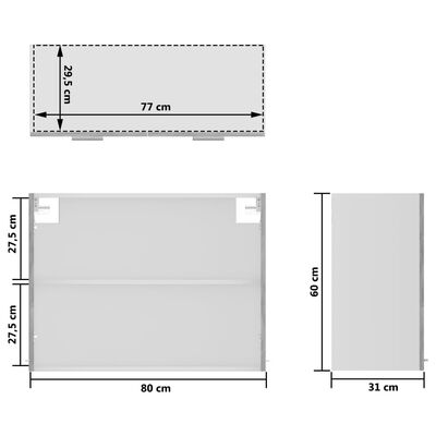 vidaXL köögikapp, betoonhall, 80 x 31 x 60 cm, puitlaastplaat