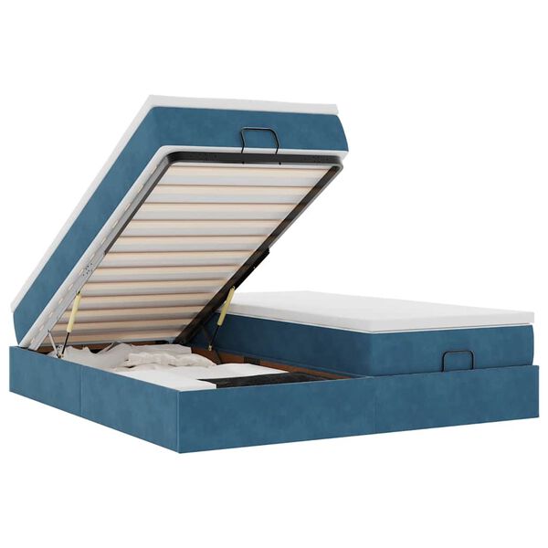 vidaXL Ottomani voodiraam madratsitega, tumesinine, 160x200 cm, samet