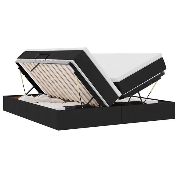 vidaXL Voodi hoiukohaga ja madratsiga Must 200 x 200 cm Pol&uuml;ester