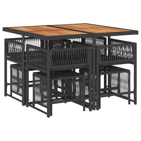 vidaXL 9-osaline aiam&ouml;&ouml;bli komplekt patjadega, must, pol&uuml;rotang