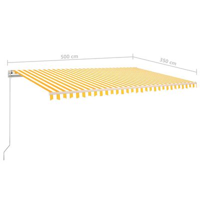 vidaXL käsitsi sissetõmmatav varikatus, postid, 5x3,5 m, kollane/valge