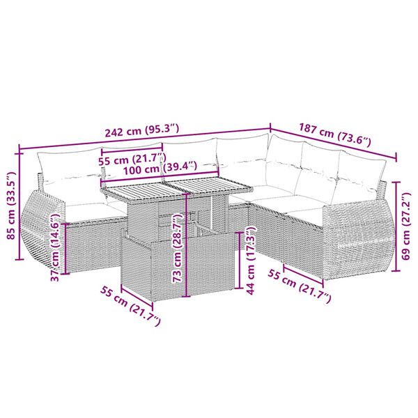 vidaXL 7-osaline aiadiivani komplekt patjadega, beež, pol&uuml;rotang