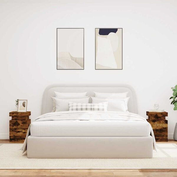 vidaXL &ouml;&ouml;kapid LED-tuledega 2 tk, suitsutatud tamm, 35 x 39 x 55 cm