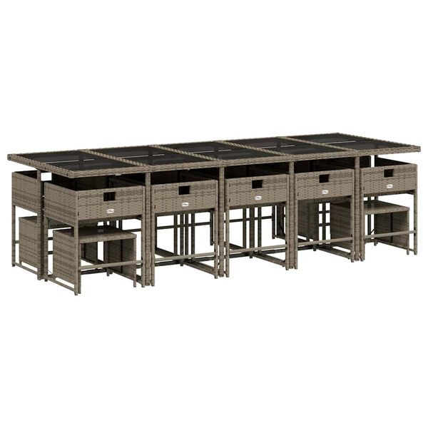 vidaXL 15-osaline aia s&ouml;&ouml;gim&ouml;&ouml;bli komplekt patjadega, hall, pol&uuml;rotang