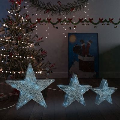 vidaXL jõulukaunistus tähed 3 tk, hõbe, võrgust, LED, õue ja tuppa