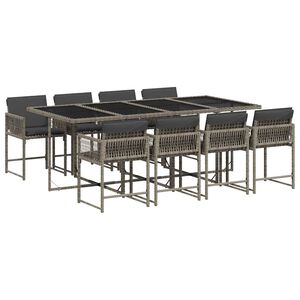 vidaXL 9-osaline aiam&ouml;&ouml;bli komplekt patjadega, hall, pol&uuml;rotang