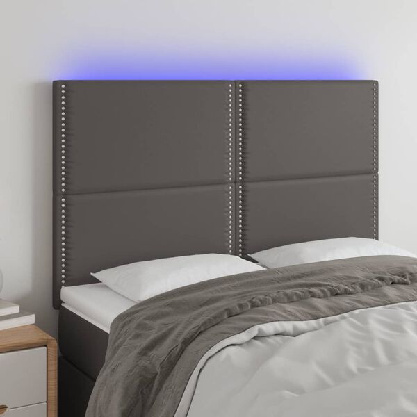 vidaXL LED-voodipeats, hall, 144x5x118/128 cm, kunstnahk