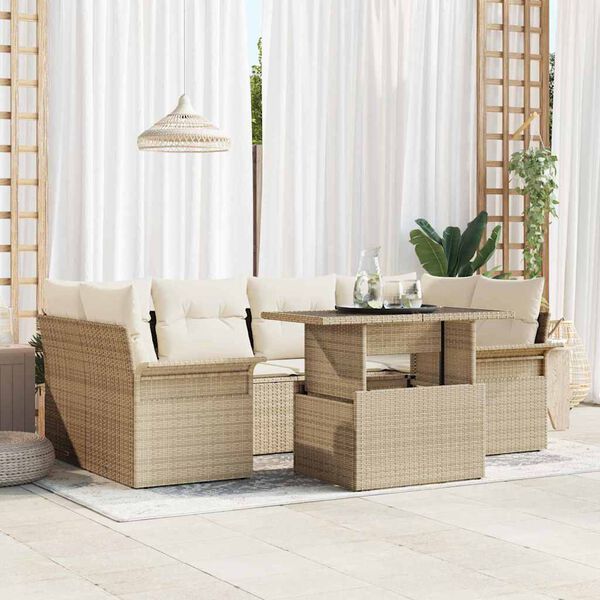 vidaXL Aia Diivanikomplekt padjaga 7 pcs Beež Pol&uuml; Rattan