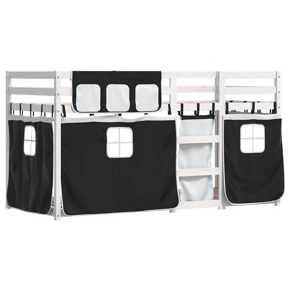 vidaXL narivoodi kardinatega, valge/must, 80x200 cm, männipuit