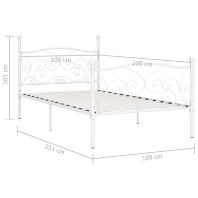 vidaXL liistudest põhjaga voodiraam, valge, metall, 100 x 200 cm