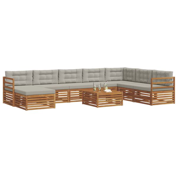 vidaXL Diivanikomplektid 9 pcs Looduslik ja Hele Hall Tugev akatsiapuu