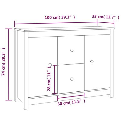 vidaXL puhvetkapp, hall, 100 x 35 x 74 cm, männipuit