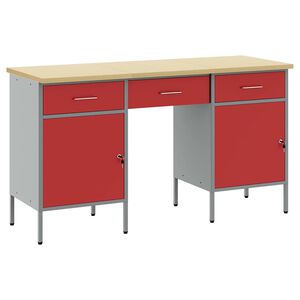 vidaXL T&ouml;&ouml;kapp sahtliga lukuga 3 pcs Punane T&ouml;&ouml;deldud puit ja teras