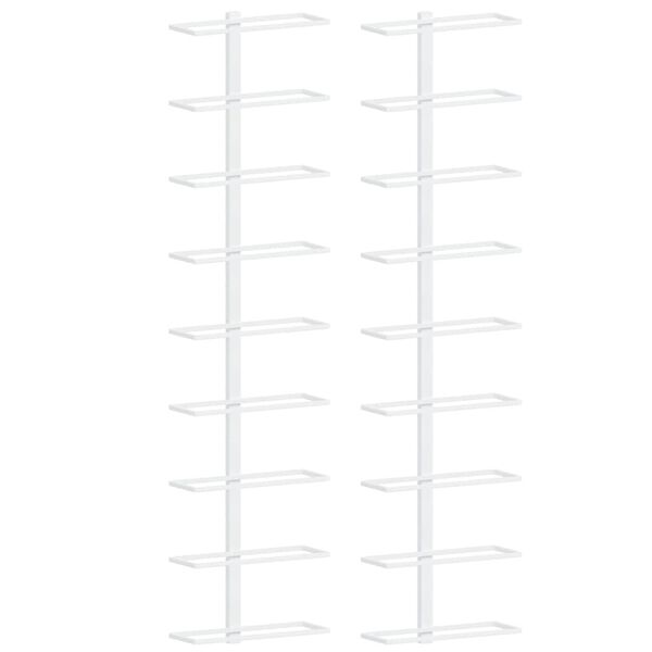vidaXL seinale kinnitatav veiniriiul 9 pudelile 2 tk, valge, raud