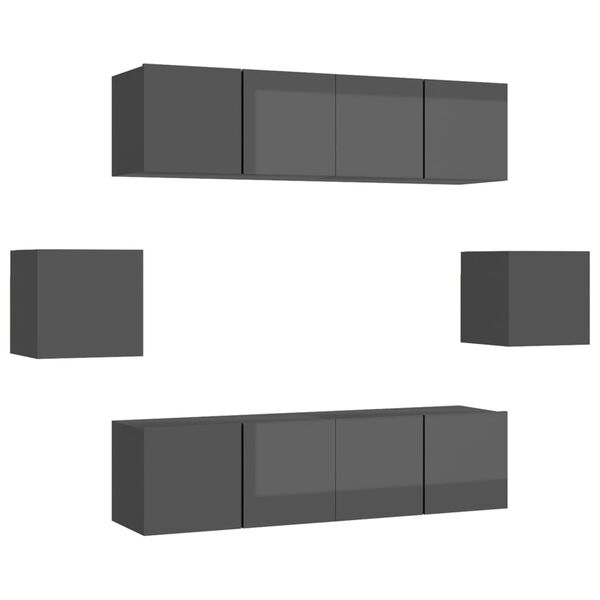 vidaXL 6-osaline telerikappide komplekt, hall, puitlaastplaat