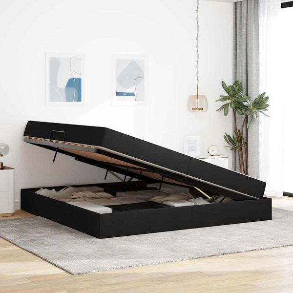 vidaXL Voodi hoiukohaga ja madratsiga Must 200 x 200 cm Pol&uuml;ester