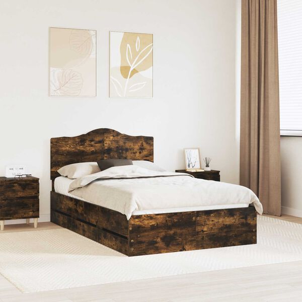 vidaXL Voodi raam sahtliga Suitsetatud tamm 135 x 190 cm Inseneripuit