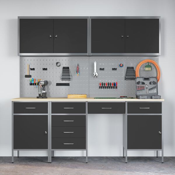 vidaXL Töölaud sahtliga lukuga 10 pcs Must 200 x 55 x 200 cm Teras