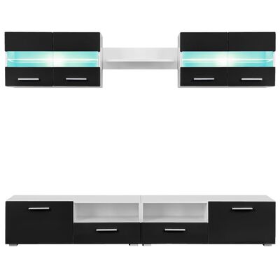 vidaXL 5-osaline LED-tuledega telerikapp kõrgläikega, must