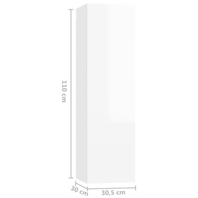 vidaXL telerikapid 4 tk, kõrgläige valge 30,5x30x110 cm puitlaastplaat