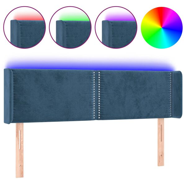 vidaXL LED-voodipeats, tumesinine, 147x16x78/88 cm, samet