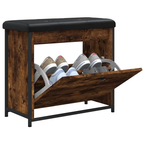 vidaXL klappuksega jalatsipink, suitsutatud tamm, 62 x 32 x 56 cm