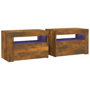vidaXL &ouml;&ouml;kapid LED-tuledega 2 tk, suitsutatud tamm, 60x35x40 cm