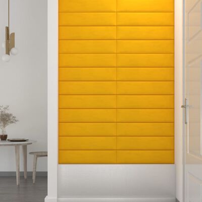 vidaXL seinapaneelid 12 tk, kollane, 60 x 15 cm, samet, 1,08 m²
