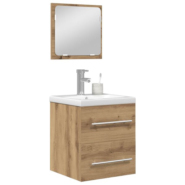 vidaXL Vannitoa m&ouml;&ouml;bleset sahtliga peegliga 2 pcs K&auml;sit&ouml;&ouml;puu Tehispuit