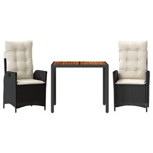 vidaXL 3-osaline aiam&ouml;&ouml;bli komplekt patjadega, must, pol&uuml;rotang