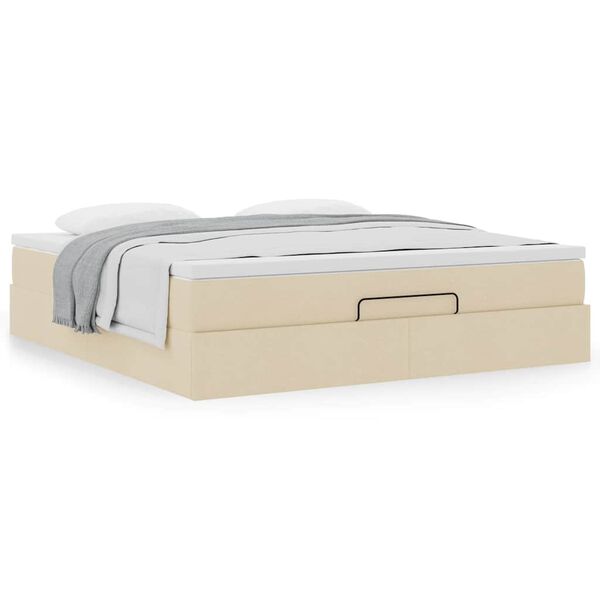 vidaXL ottomani voodi madratsiga, kreemjas, 160x200 cm, kangas