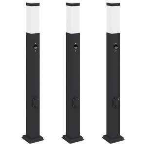 vidaXL anduri ja pistikupesaga postvalgustid, 3 tk, 80 cm, mustad, IP44