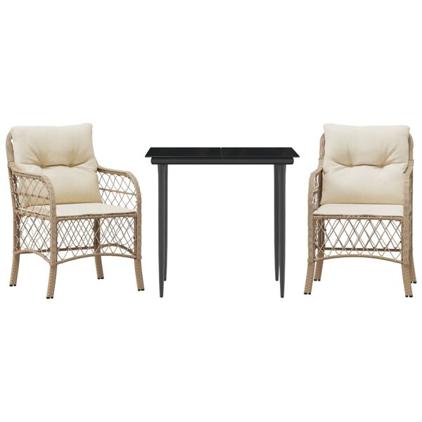 vidaXL 3-osaline bistrookomplekt patjadega, beež, polürotang