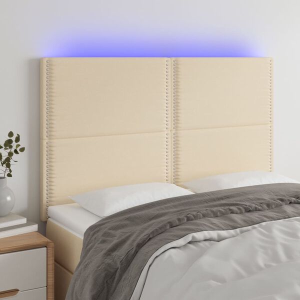 vidaXL LED-voodipeats, kreemjas, 144x5x118/128 cm, kangas