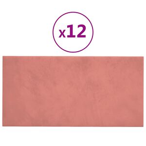 vidaXL seinapaneelid 12 tk, roosa, 30 x 15 cm, samet, 0,54 m²