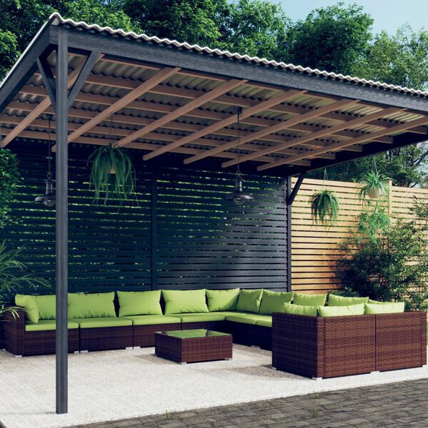 vidaXL 11-osaline aiam&ouml;&ouml;blikomplekt patjadega, pol&uuml;rotang, pruun